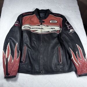 Harley Davidson Screamin Eagle Racing Leather Jacket 3XL Flames